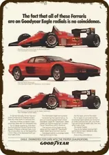 1985 FERRARI TESTAROSSA & Formula 1 Car & Goodyear DECORATIVE REPLICA METAL SIGN
