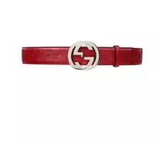 Gucci Red Leather GG Guccissima Interlocking G Logo Belt 95.38 $595.00