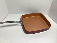 Red Copper 9 1/2" X 9 1/2" Square Frying Pan 7.5” Handle BulbHead.Com