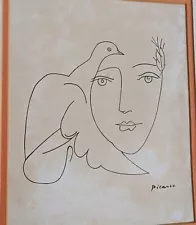 Pablo Picasso Woman Face Dove Lithograph Signed And Framed