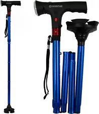 Patient Aid Foldable Walking Cane w/Adjustable Height for Women and Men - Blue--