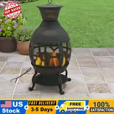 Outdoor Heating Wood-Burning Large Cast Iron Chiminea Backyard Decor Mesh Cover