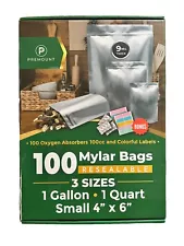 100 Mylar Bags for Food Storage 9 Mil 10"x14", 6"x9", 4"x6" w/ Oxygen Absorbers