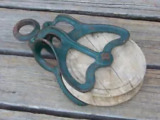 Vintage Antique green Cast Iron Hay Trolley Carrier Barn Rope Pulley Steampunk 1