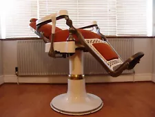 Antique Emil J Paidar American Barber Chair / Chicago / Genuine Nubuck Leather