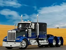 1/64 DCP BLUE/BLACK/GUN METAL KENWORTH W900L W/ 60" FLAT TOP SLEEPER