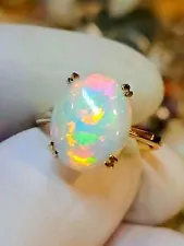 Genuine Fire Opal 3Ct Oval Cut Halo Engagement Ring 14K YELLOW Gold Plated