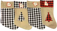 4 Pack Holiday Style Christmas Stockings Burlap Plaid Checkered Red White 15" L