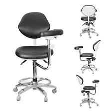 Dental PU Leather Height Adjustable Doctor's Chair Mobile Assistant Stool Black