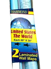 Hammond United States & The World Laminated Wall Maps 50"X 38" Set of 2 NEW✅