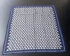 VINTAGE UNBRANDED BLUE WHITE MAN ELEPHANT PRINT CASUAL SILK SCARF 29.5" x 29.5"