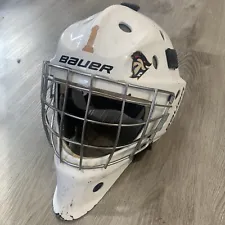 Bauer NME Goalie Mask Senior Size Large Fit 7 1/2-7 5/8 Game Worn Used White