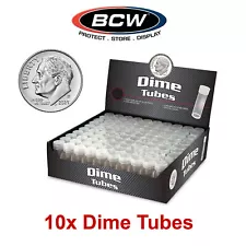 Lot of 10 Plastic Coin Tubes Storage Box Round Clear Tube Screw on Cap for Dime