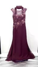 MONTAGE MON CHERI dress gown beaded sequins scarf formal evening burgundy 6