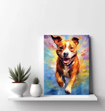 Staffordshire Bull Terrier Dog Colourful Painting Style Pet Canvas Print Art