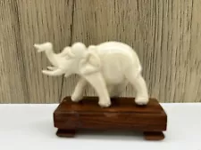 Vintage Hand Carved Miniature Mini Elephant Figurine Statue On Wood Base