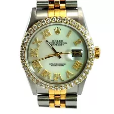 Rolex Men's Datejust Mother of Pearl Dial Custom Diamond Bezel 18K Gold/SS