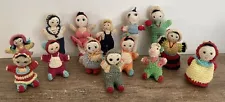 VINTAGE JAPANESE AMIGURUMI 14 CROCHETED CROCHET Toy DOLLS SILK FACE Miniature