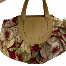 Vintage Gioe carpet bag satchel cotton and suede.