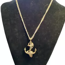 Nautical Anchor Pendant with Crystals on 28” Silver Tone Chain