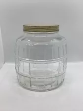 Large Vintage Clear Glass Pickle Jar Keg Barrel Style With Metal Lid 1 Gallon