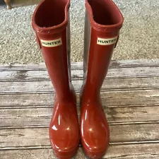 Hunter Red Original Tall Gloss Slip On Rain Boots Women's Size 5