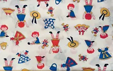 VINTAGE RAGGEDY ANN FABRIC COTTON BTHY CUTE PAPER DOLL PRINT QUILT CRAFT CLOTHES