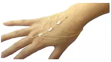 Womens BEADED Slave Chain Finger Ring Bangle Hand Harness Bracelet Beach Boho