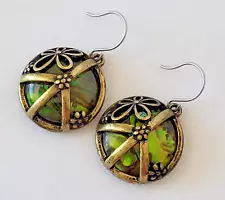 Green Ammolite Drop Dangle Fashion Jewelry Earrings Peace Sign Flowers Fish Hook