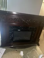 Brown & Marble Style Electric Freestand Fireplace