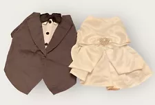 Dog Clothes Lot Silver Paw Bride and Groom Size S/M Tuxedo And Wedding Gown