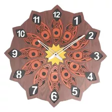 Antique Decorative Floral Style Round MDF Wood 15 Inch Brown Wall Clock