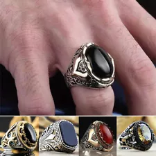 Retro Turkish Ring For Men Vintage Black Zircon Rings Punk Hip Hop Jewelry Noble