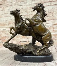 Wild Horse Rearing Mustang 100% Solid Bronze Marble Statue Ranch Western Sale