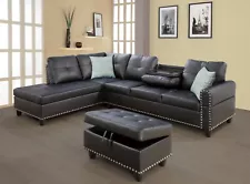 Faux Leather Sectional L-Shaped Sofa Set Living Room Couch w/ Storage Ottoman