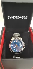 SWISS EAGLE ALL STAINLESS 100M WR DATE WATCH, 45MM ACROSS, BOXED, NEW, RRP £199