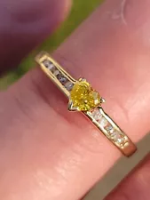 14k Gold Diamond Ring Canary Yellow Heart Shape Natural Not Scrap 1/3ct Preowned