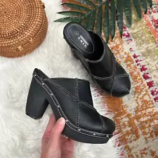 Vintage Y2K 2000s Emergency Exit Black Chunky Platform Slip On Mules Clogs 6