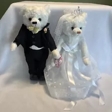 Set Of Bride And Groom Plush Bears Tuxedo Wedding Valentines 14” New W/O Tags