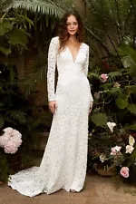 Lulu's Following Your Heart White Lace Long Sleeve Wedding Dress- Size Medium