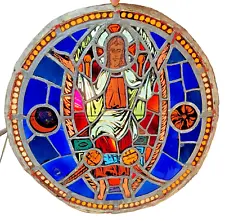 Architectural Salvage Church Stained Glass Window Round Antique Jesus 21.5"