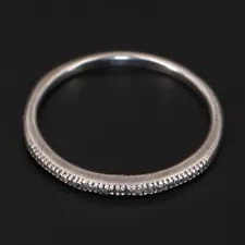 Sterling Silver - 1mm Diamond Pave Wedding Band Ring Size 7 - 1g