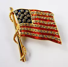 JBK Camrose & Kross USA American Flag Pin Brooch Enamel Crystals