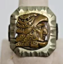 Vintage Mexican Biker Ring Aztec Mayan Warrior Chief W/ Horses Size 11