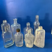 Lot Of 8 Old Glass Bottles - Medicine, Liquor, Etc