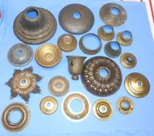 Vintage LOT OF BRASS & METAL ELECTRIC CEILING LIGHT LAMP PARTS CANOPYS, CAPS