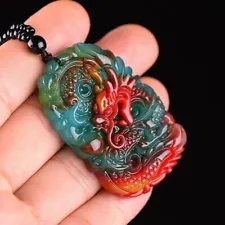 2.08" Natural Colour Jade Dragon Pendant Necklace Ite Jewelry Carved Amulet Gift