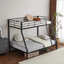 Bed Frames for Kids Metal Bunk Beds Twin Over Full Size with Flat Rung Steps