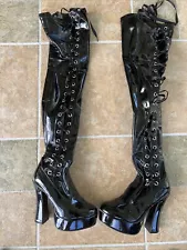 Pleaser Full Lace Up Platform Stiletto Heel Thigh High Boots Adult Women Size 6