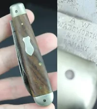 rare pocket knife "A.W. WADSWORTH & SON" Germany wood ESTATE SALE old antique